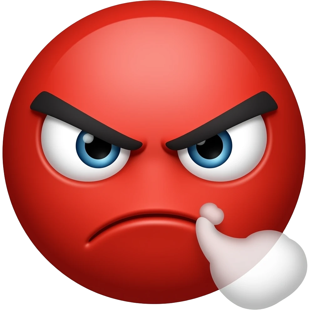 angry red emoji with steam one big eye and one small eye emoji