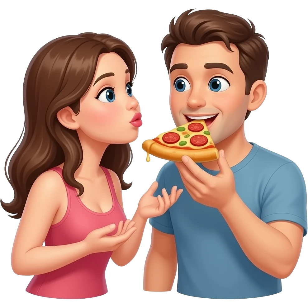 Nude girl giving a blow job while guy eats pizza emoji