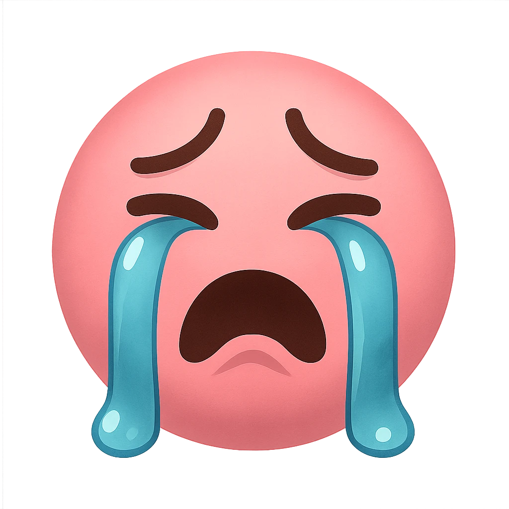 pink face with crying expression emoji, digital illustration emoji