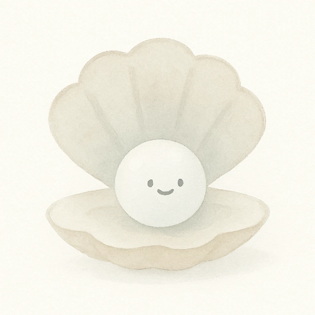 a cute white pearl in a shell, watercolor style, soft pastel colors, delicate highlights, minimal background emoji