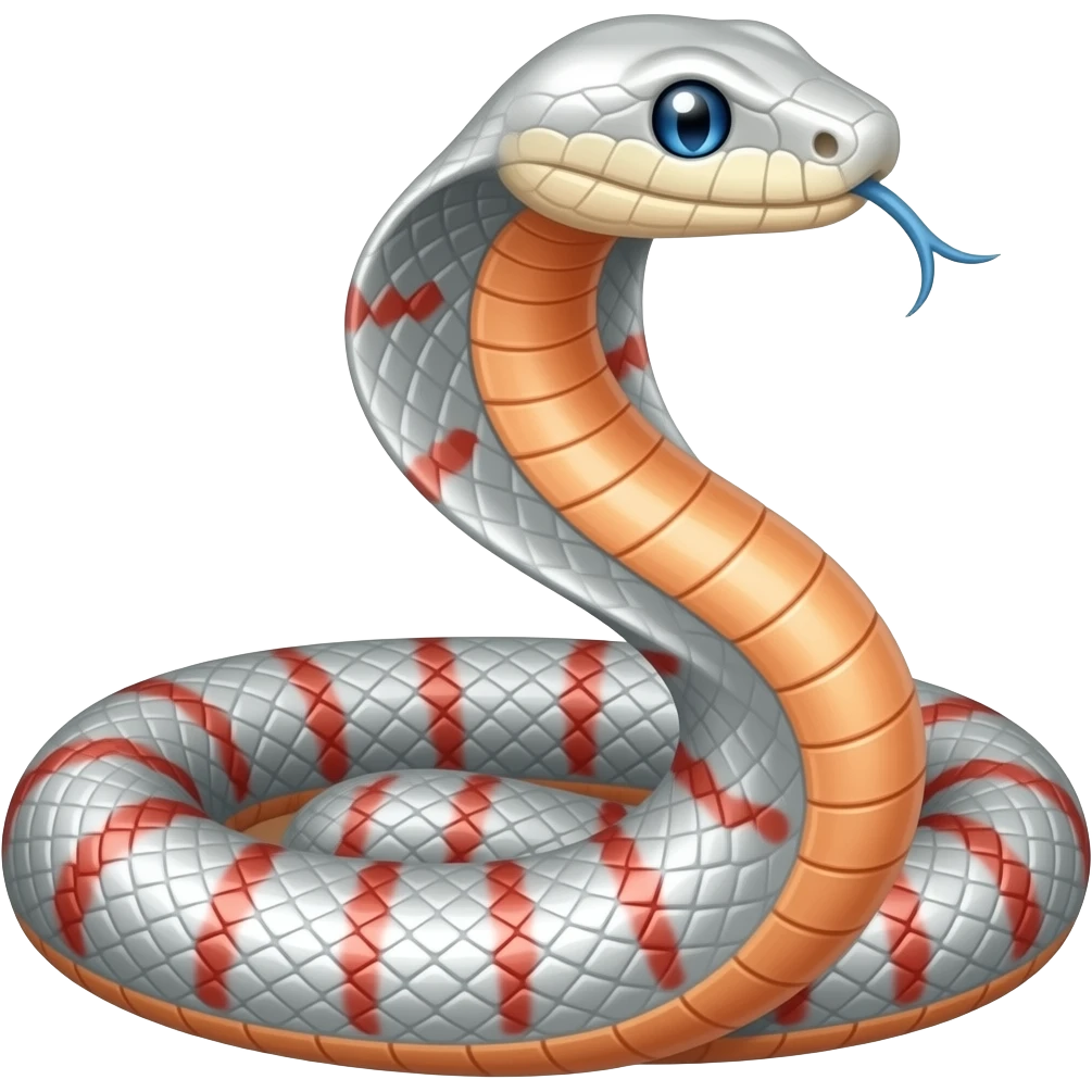 Shiny light Silver snake with red stripes, with orange underside and blue tongue emoji