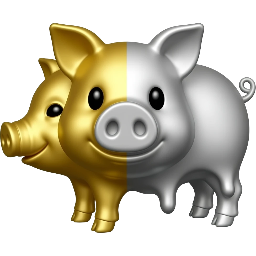A pig reach, do te middle of his body of gold and the other middle of silver, give it a melt texture in the colors emoji