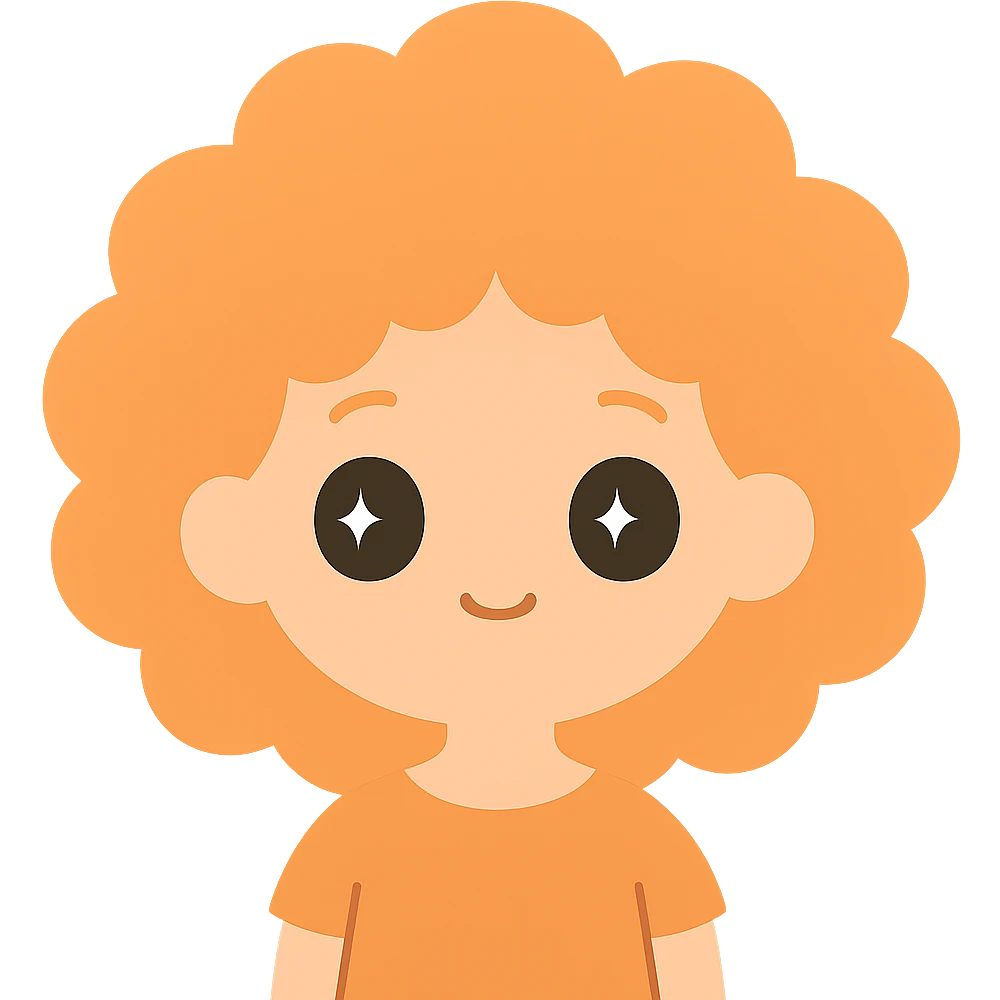 illustration of a girl with curly afro hair in orange color, character illustration style emoji