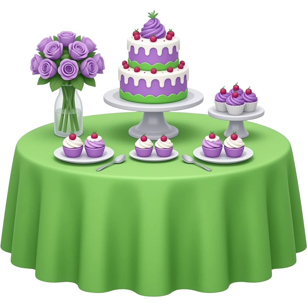 green purple Dessert table setup, transparent background inspired by barbie colour pallete emoji