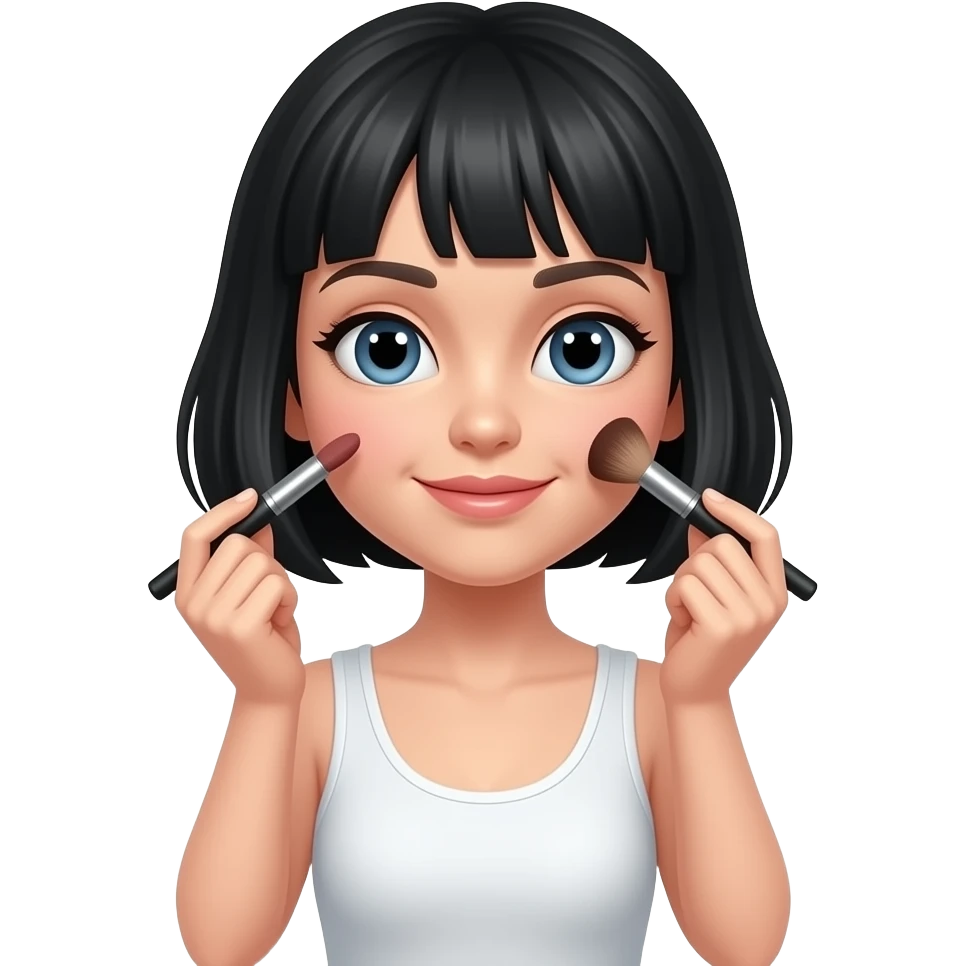 White girl with short black hair applying makeup, iPhone emoji style emoji