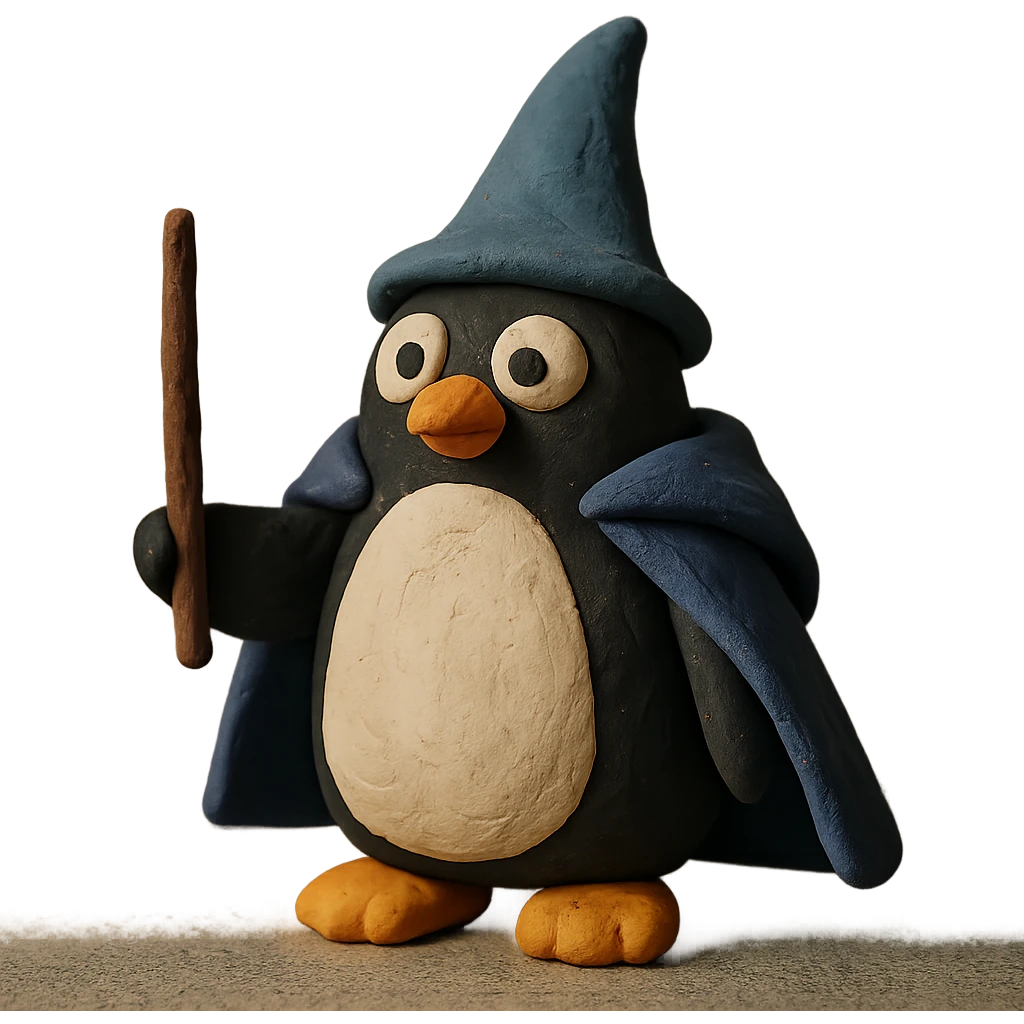 penguin wizard with wand and cape emoji