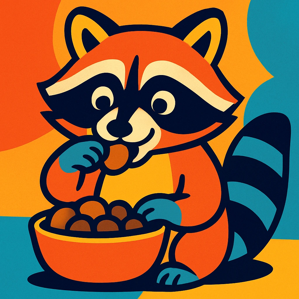raccoon eating, vibrant cartoon style emoji