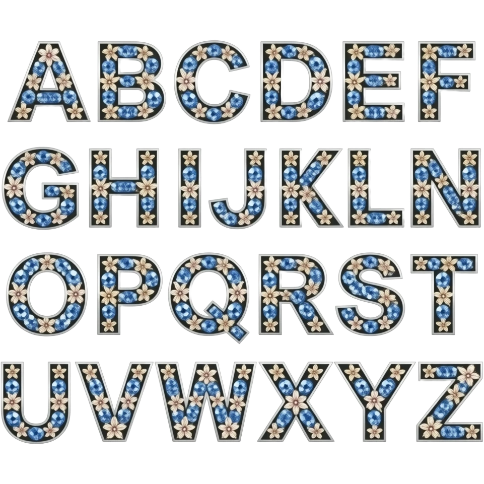 beautiful gemstone shiny floral letters a b c d e f g h i j k l m n o p q r s t u v w x y z emoji