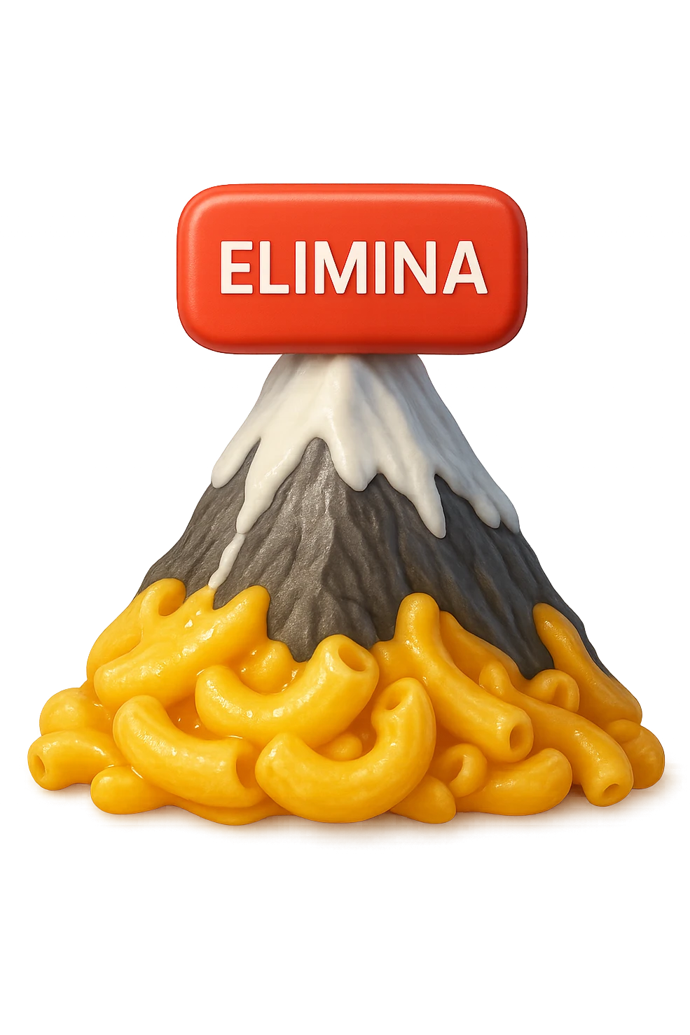 emoji stile iphone di montagna di cibo con tasto "ELIMINA" SOPRA , iperrealistico 4k, isolato su sfondo bianco emoji