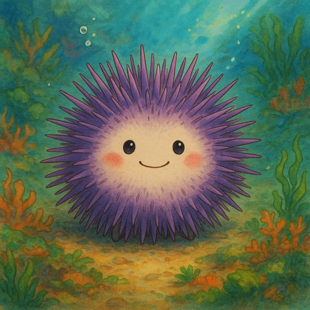 sea urchin, round, purple, spiky, cute emoji