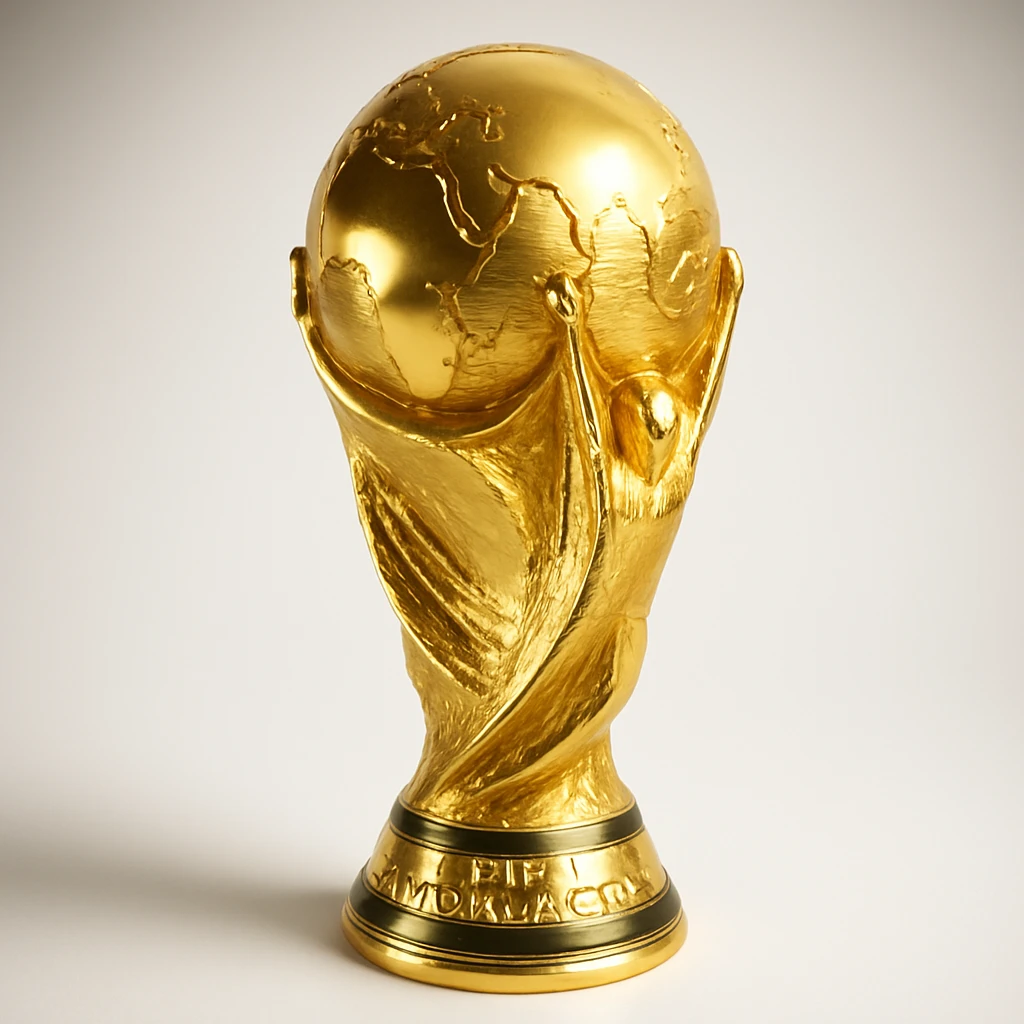 realistic gold World Cup trophy on white background emoji