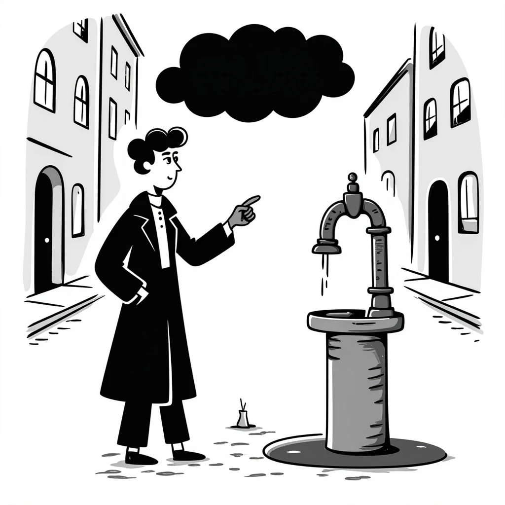 Victorian man with a broken water pump in a dirty street emoji