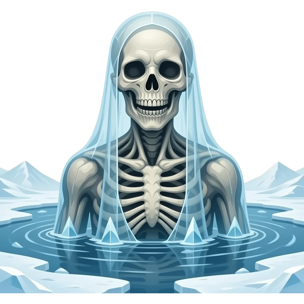 deformed ethereal upper body corpse hovers over frozen lake - a Gustave Doré piece, depicting traitors frozen in a lake of ice in the ninth circle of Dante's Inferno emoji