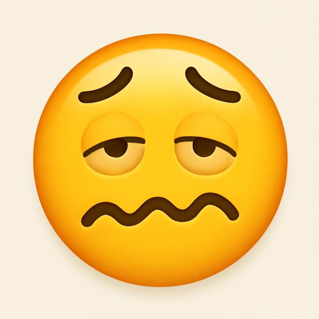 yellow face with wavy mouth and raised eyebrows, drunk expression emoji