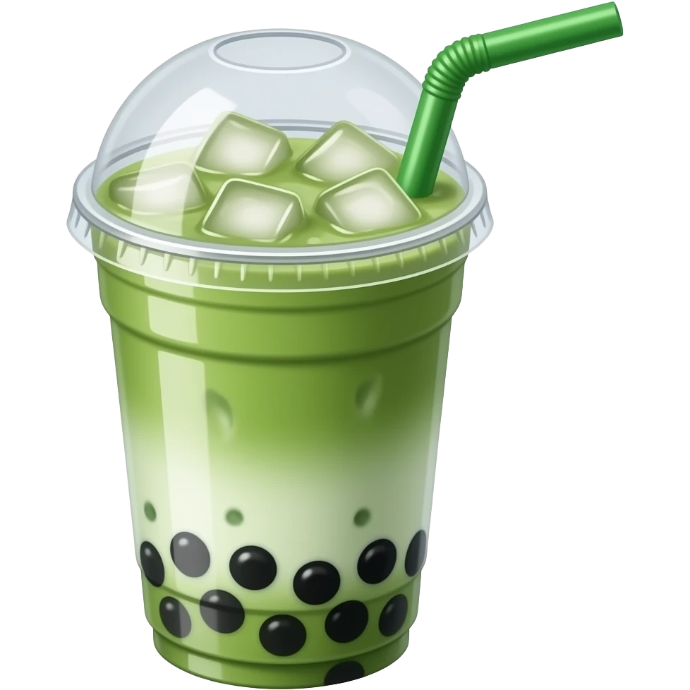 Green matcha cold with ice and straw in a takeaway glass covered green straw and boba The straw should come from the hole emoji