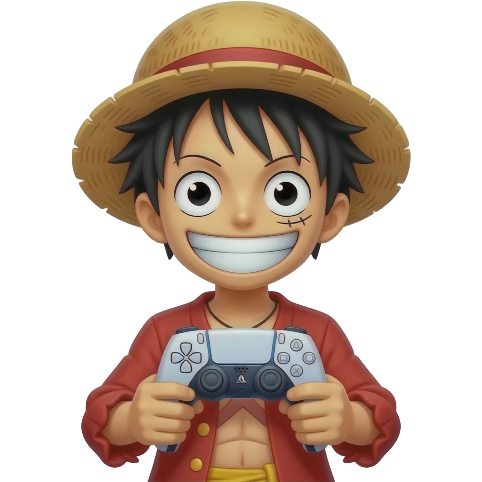 Luffy with a PlayStation five controller emoji
