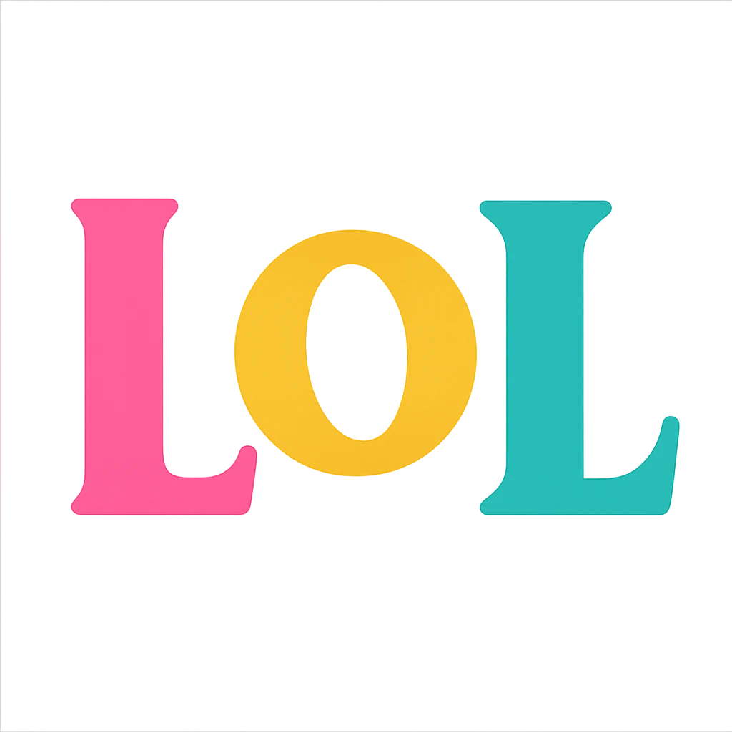 colorful modern text image with the word 'lol' in the center, varied colorful fonts, no emoji or face emoji