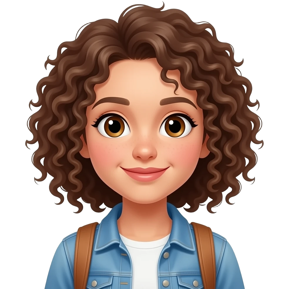 white girl with brown eyes and curly hairthat like to travel emoji