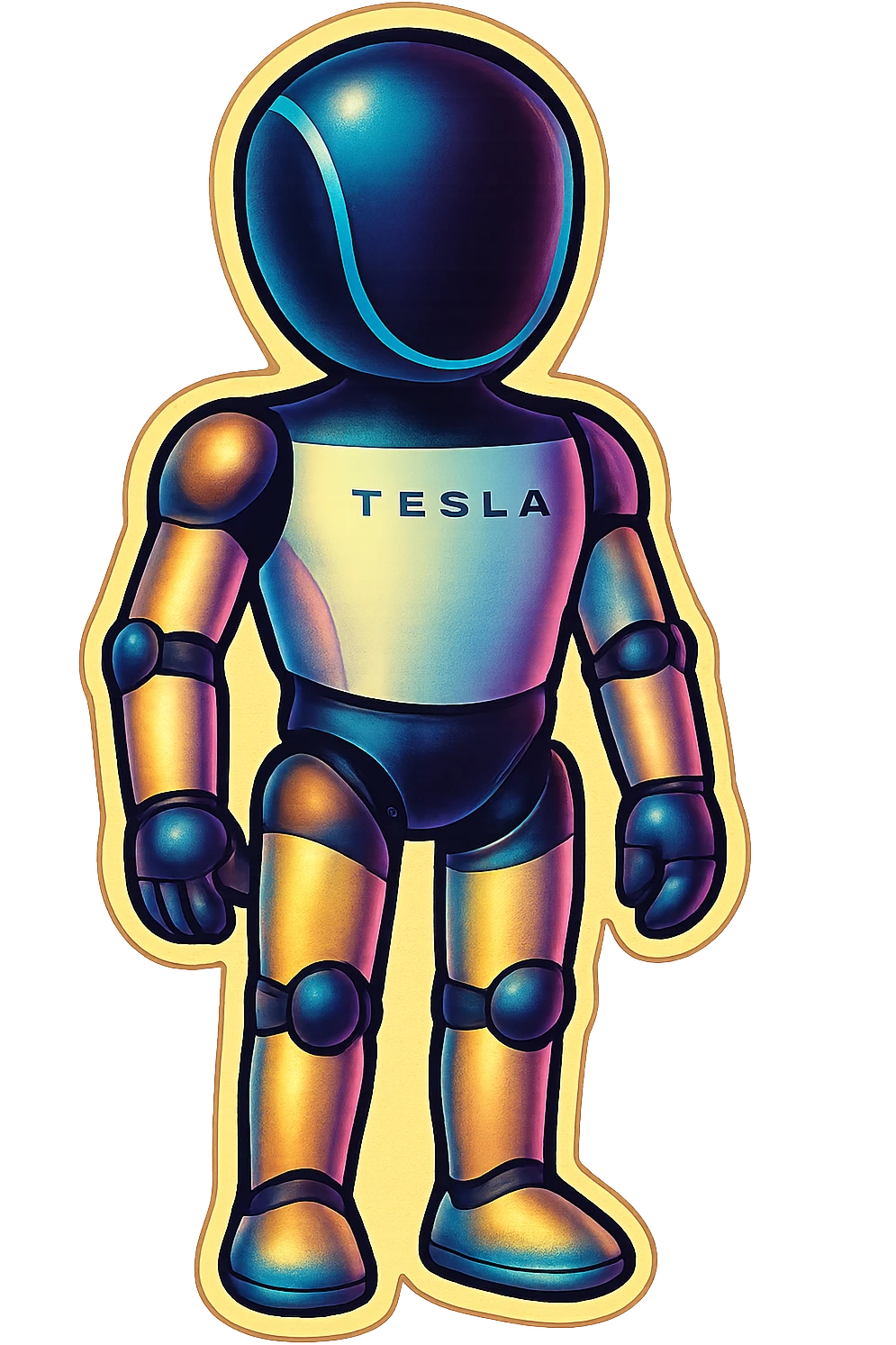 Fullbody Tesla robot emoji in arms down pose with a relaxed stance, same style as the reference image. emoji