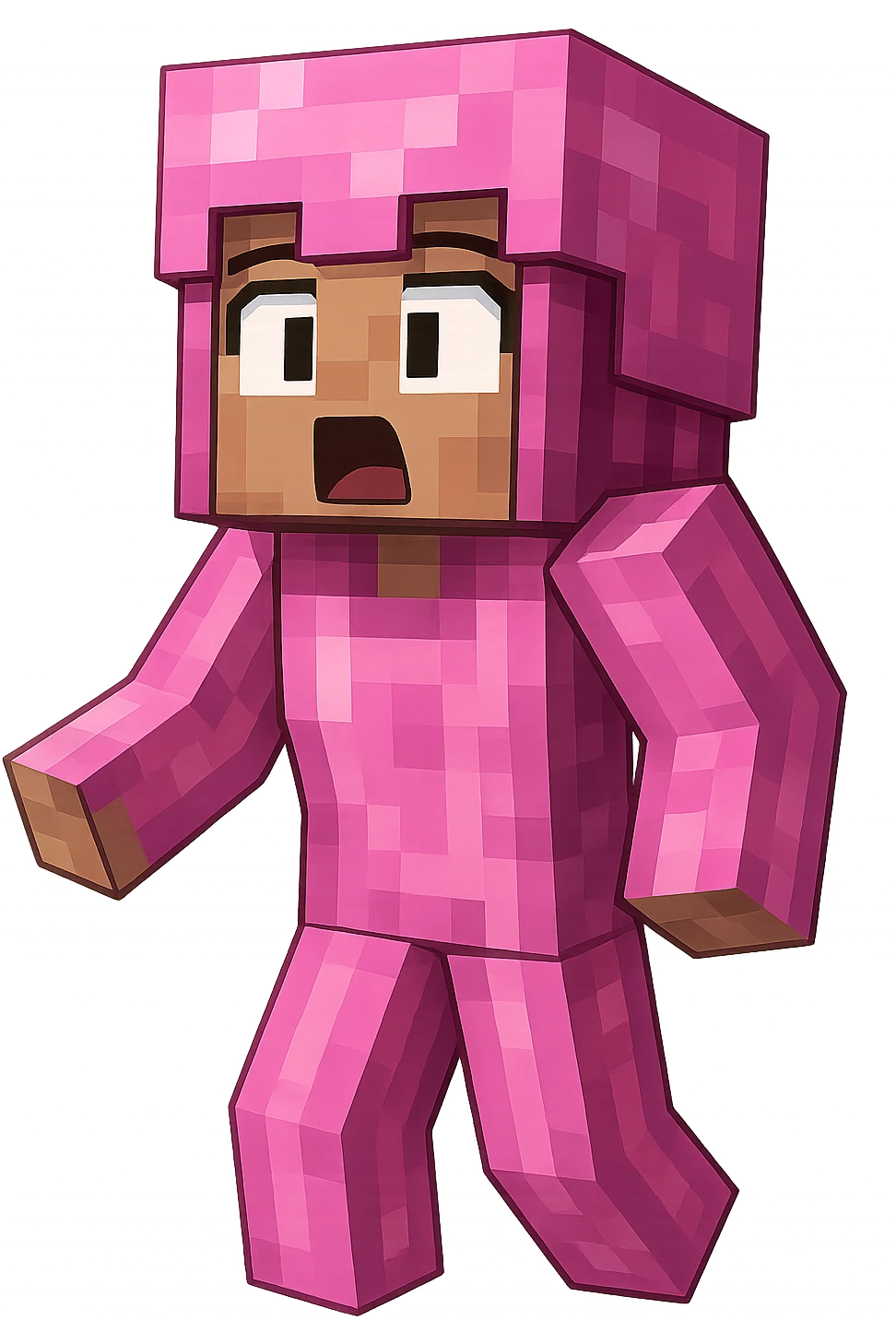 Change the expression of the character to shocked/gasping, keeping the style and appearance the same, inspired by playful Minecraft-style expressions. Transparent background. emoji