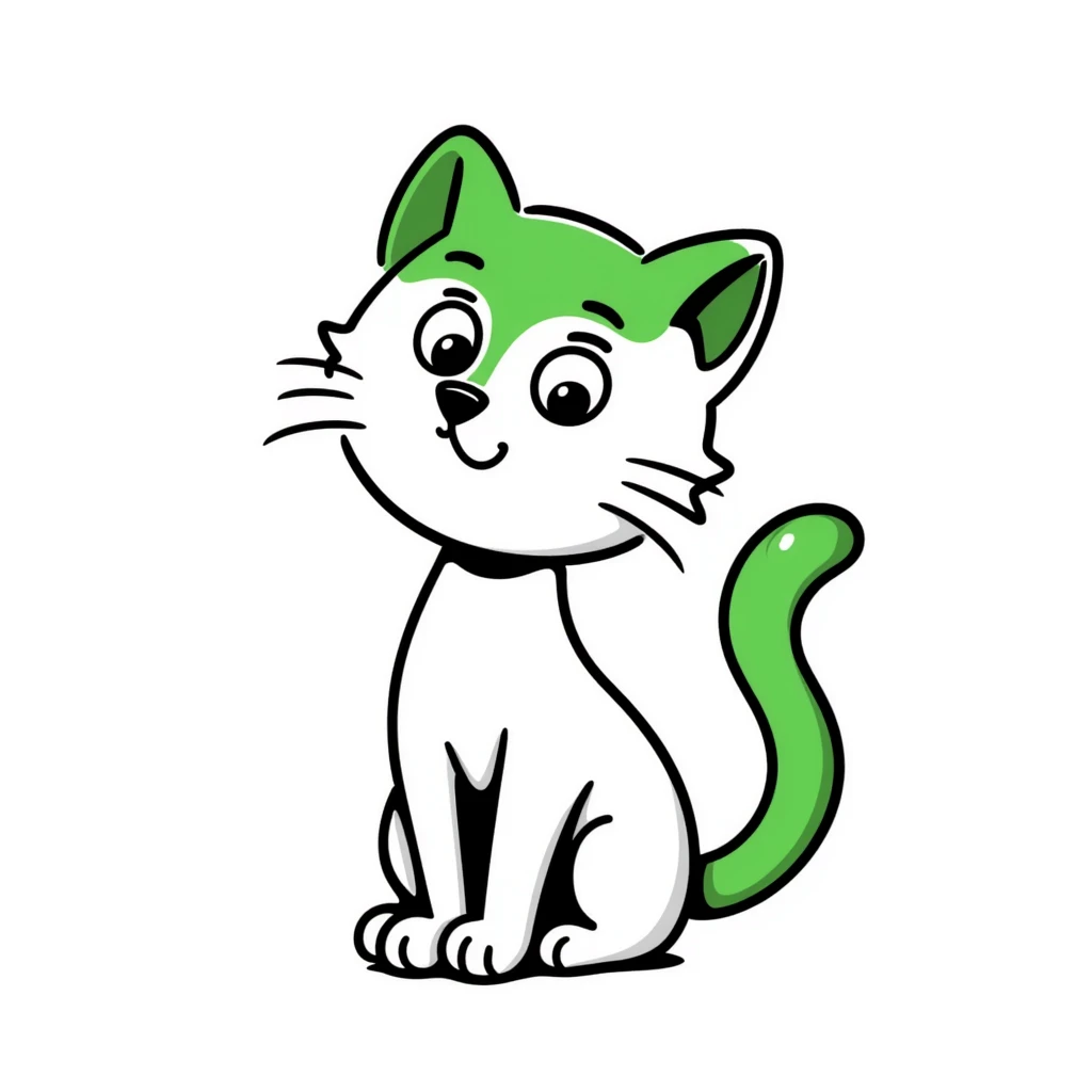 a cat with green hair, hand drawn doodle style emoji