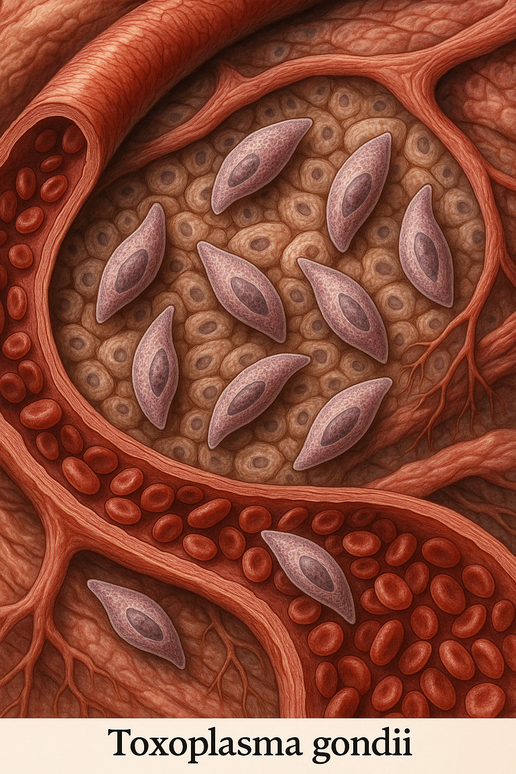 Toxoplasma gondii, visto all'interno di un corpo anatomico emoji