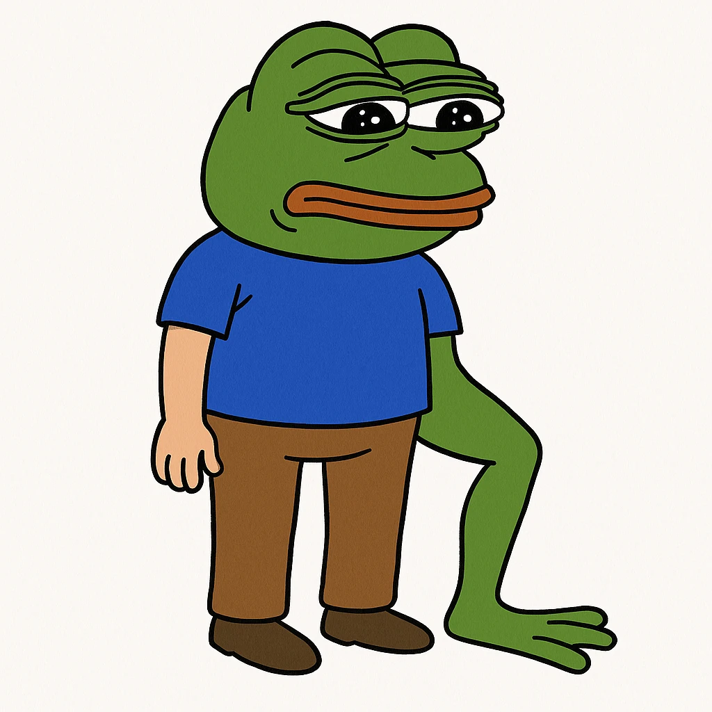 Edit the right leg to look like Pepe the Frog's leg in green color, cartoon style, capturing the characteristic look of Pepe the Frog's leg. emoji