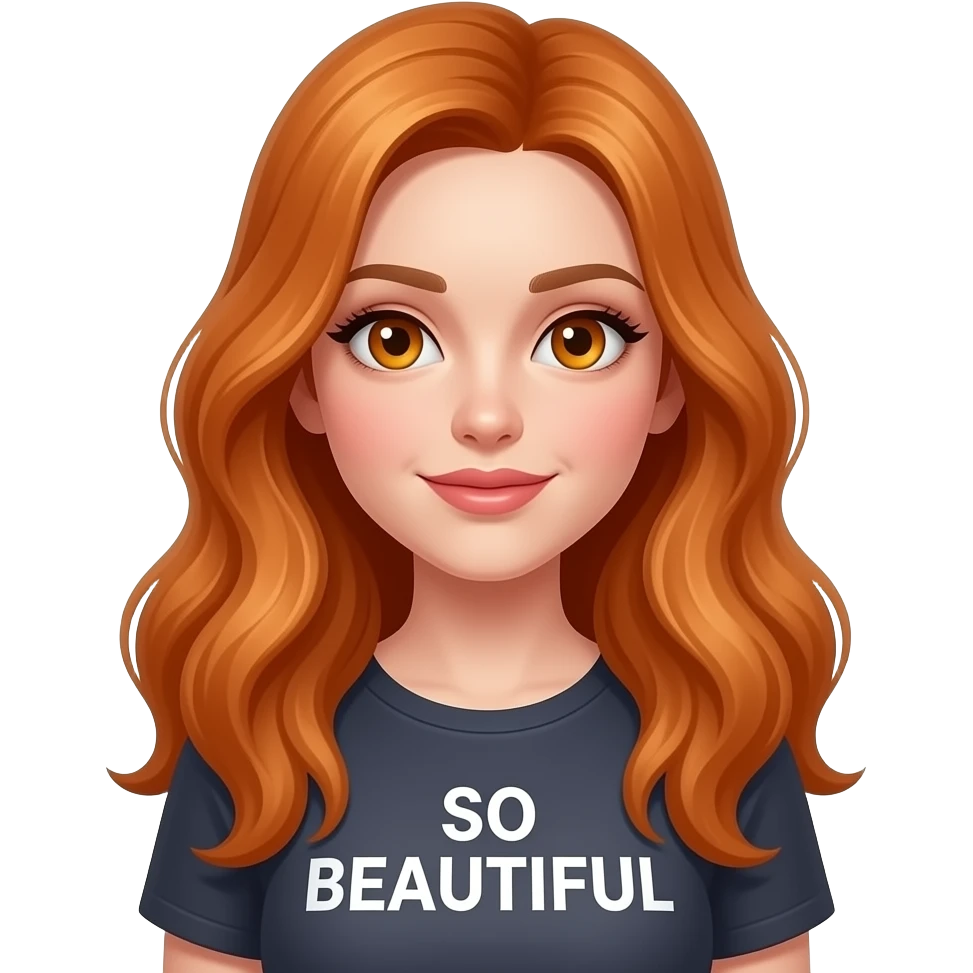 sexy girl with long ginger hair and ginger eyes a top with SO BEAUTIFUL written on it emoji