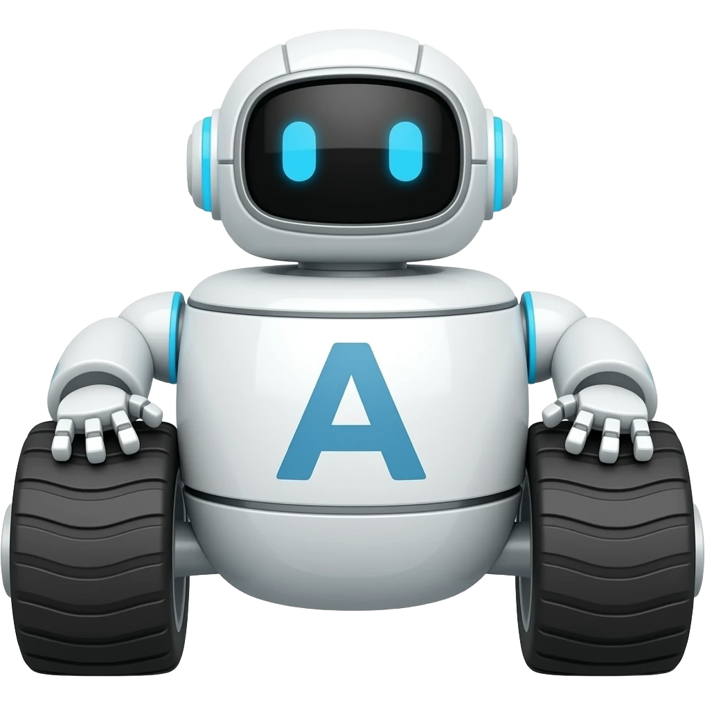 Wheeled solid ai robotic minimalistic design emoji