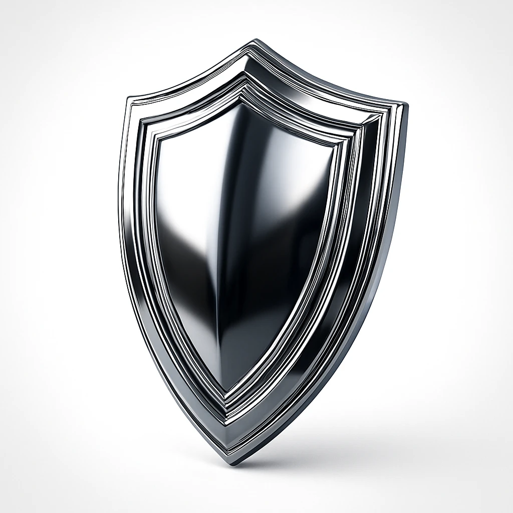 chrome style shield, dark metallic, reflective, futuristic emoji