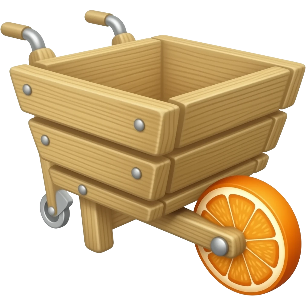 Push cart from wood and 1 wheel is fruit to thin emoji