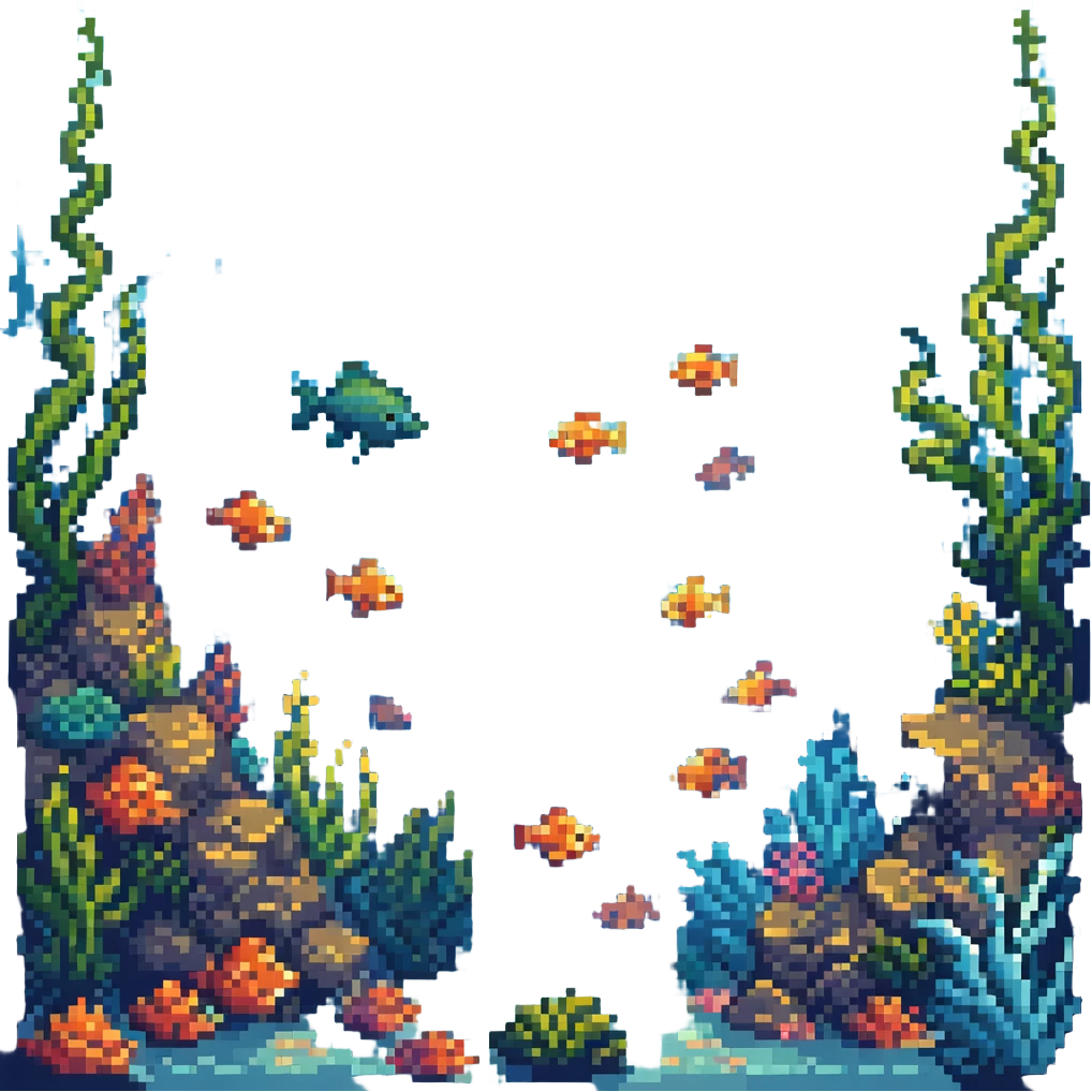 underwater ocean with fish in pixel art style emoji