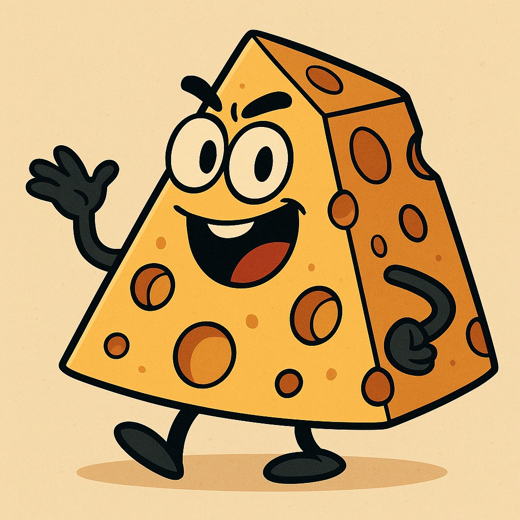 a cartoon cheese wedge with holes, vibrant colors, playful style emoji