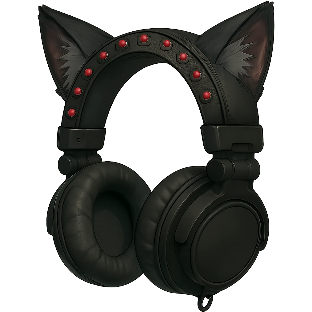 Add cat ears to the goth headphones in a realistic anime style. Keep the background transparent. emoji