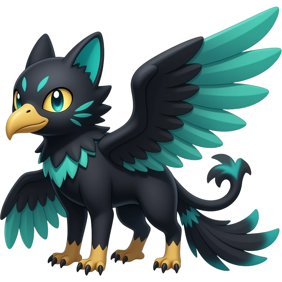 Black Dark Exotic Tropical Beaked Feathery Nocturnal Neon-glowing Abyssal Nightly Abyss-Cat-Gryphon-Salandit-Silvally-akémon Creature (full body) emoji