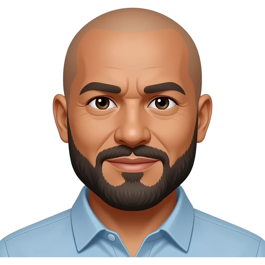 Picture of a 54 year old Pacific Islander man, no hair and Bearded emoji