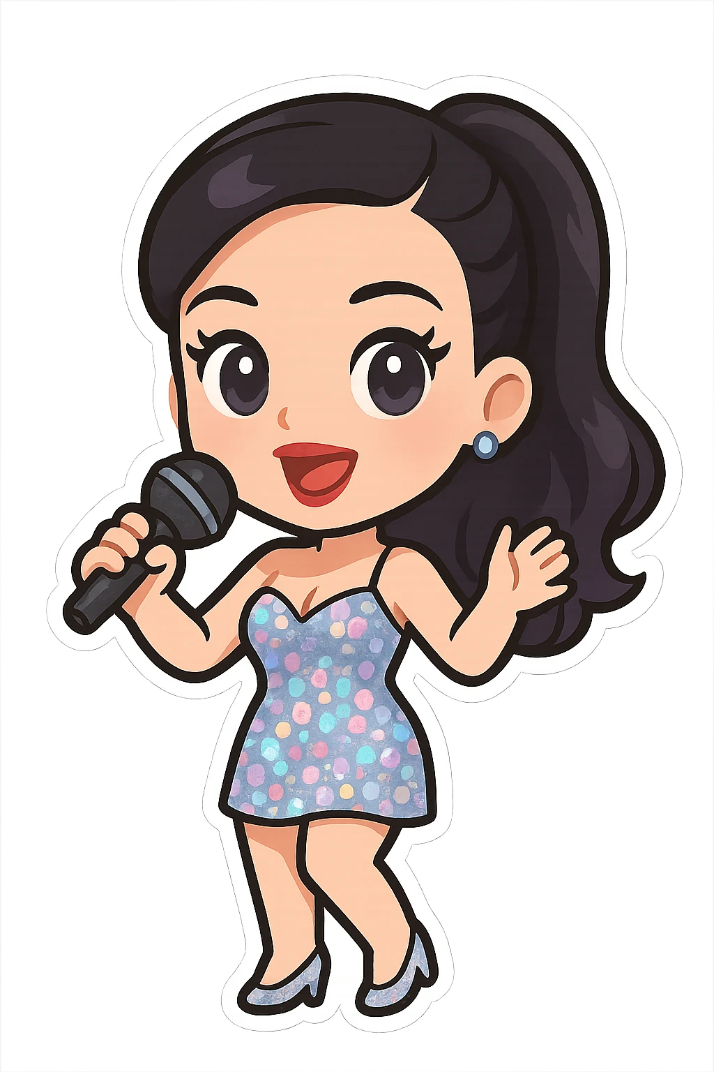 Katy Perry as an emoji, with a microphone, glamorous pop star outfit, no text emoji