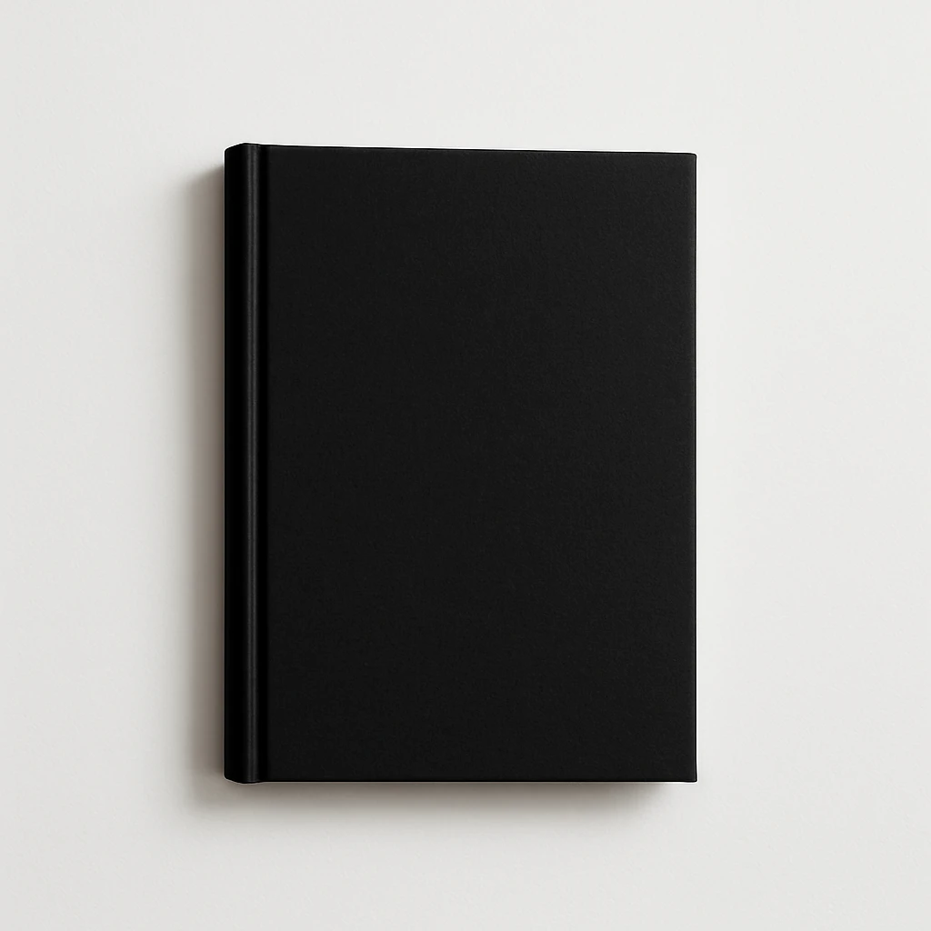minimal black book on white background, no text emoji