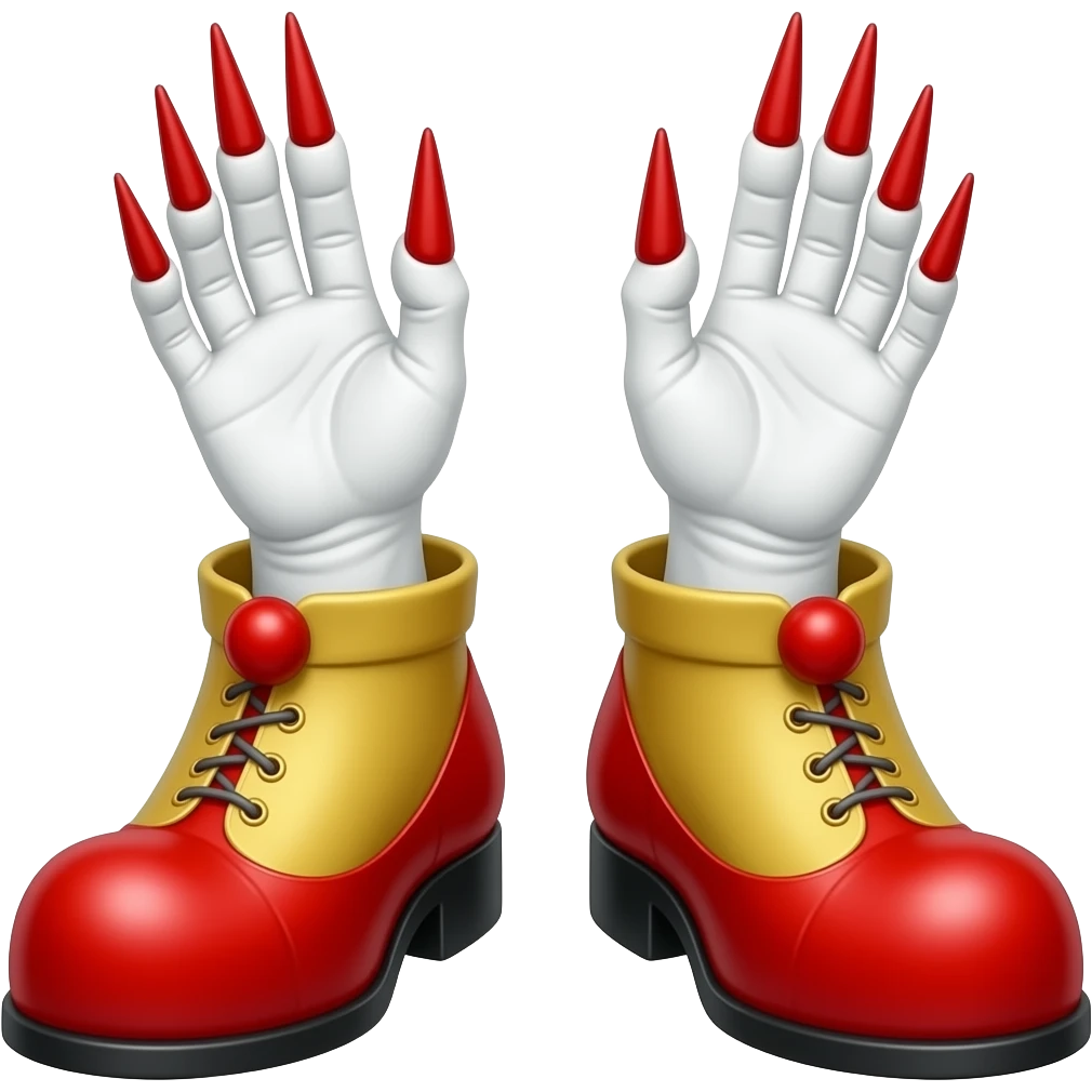 White rinkly feet with red long toenails sticking  out of clown shoes emoji