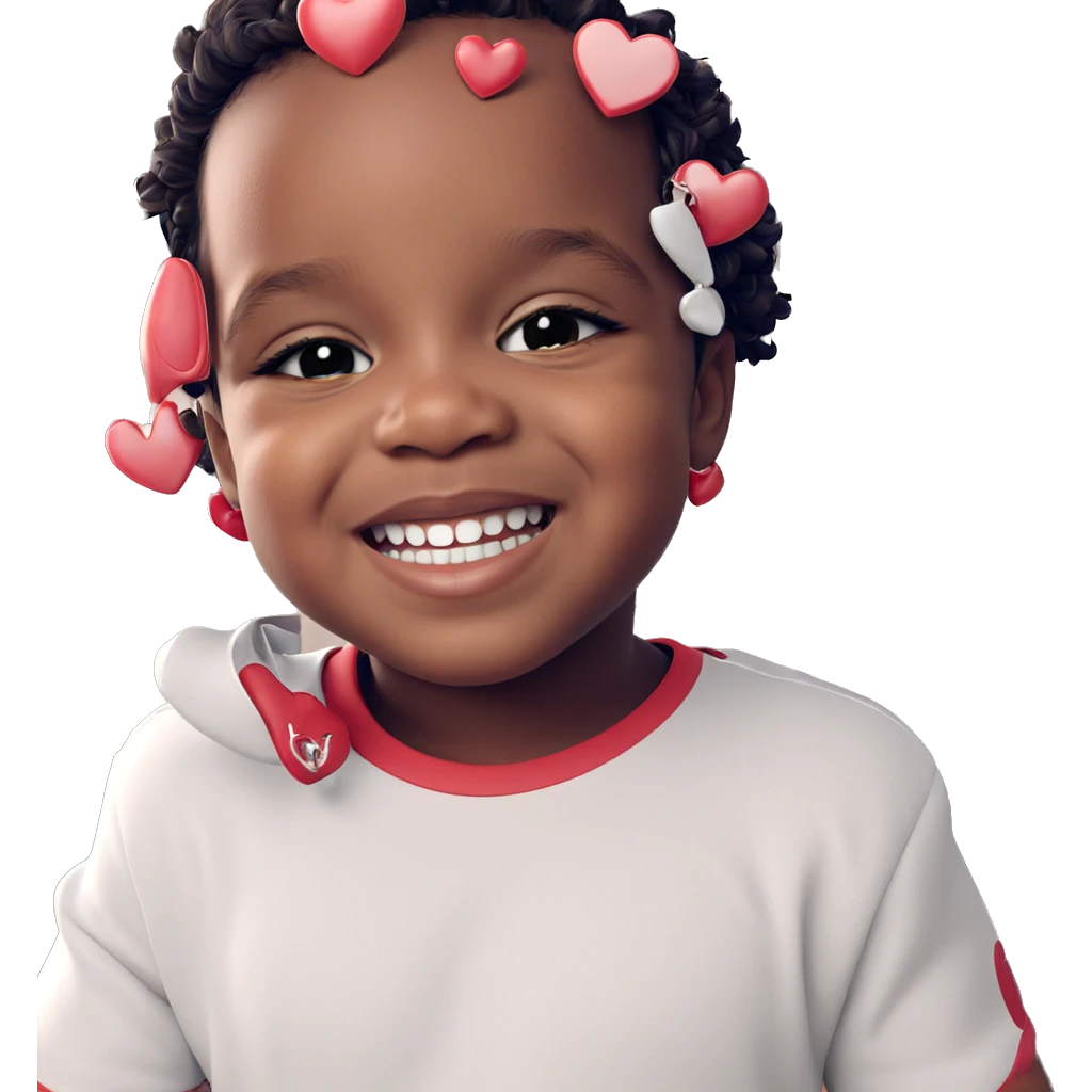 smiling boy with heart ornament emoji
