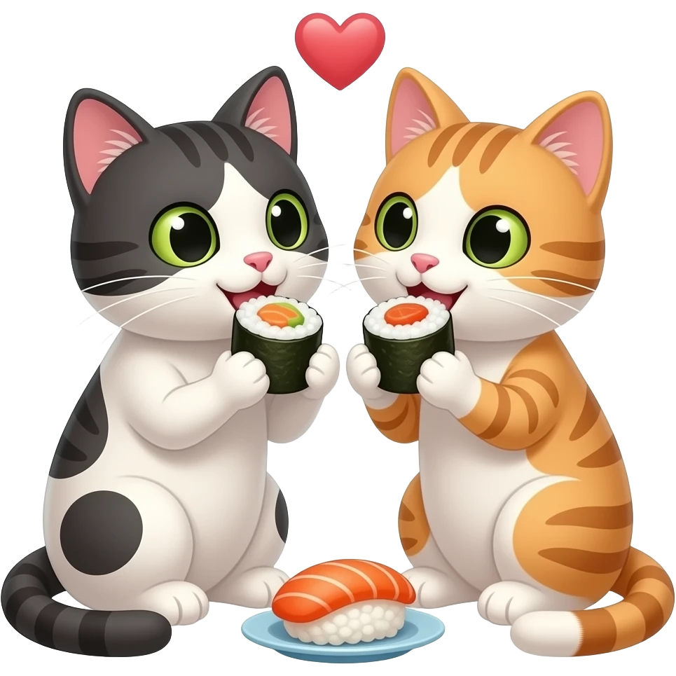 two cats in love eating sushi emoji
