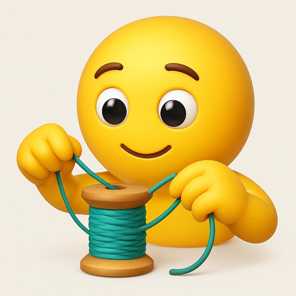 A 3D emoji in iOS emoji aesthetic style  winding thread onto a spool with both hands emoji