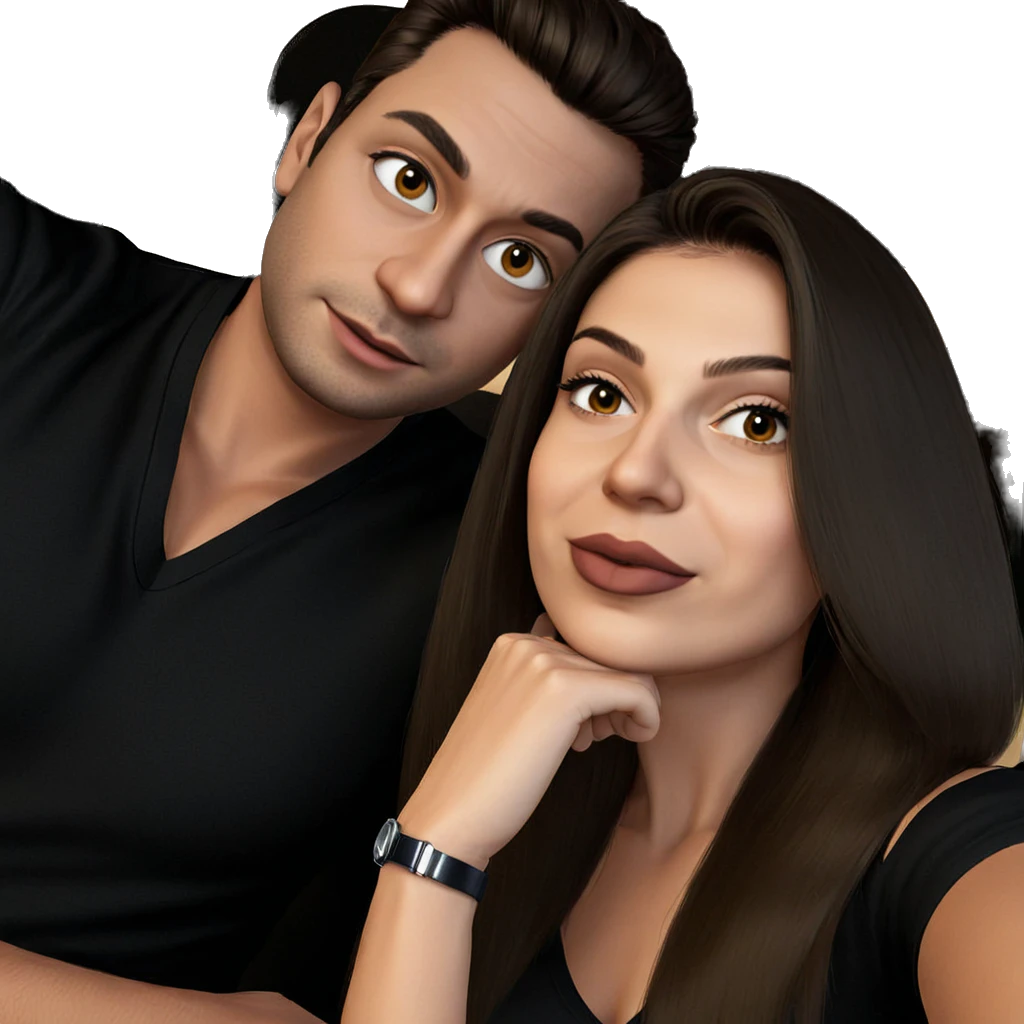 black shirt couple portrait emoji