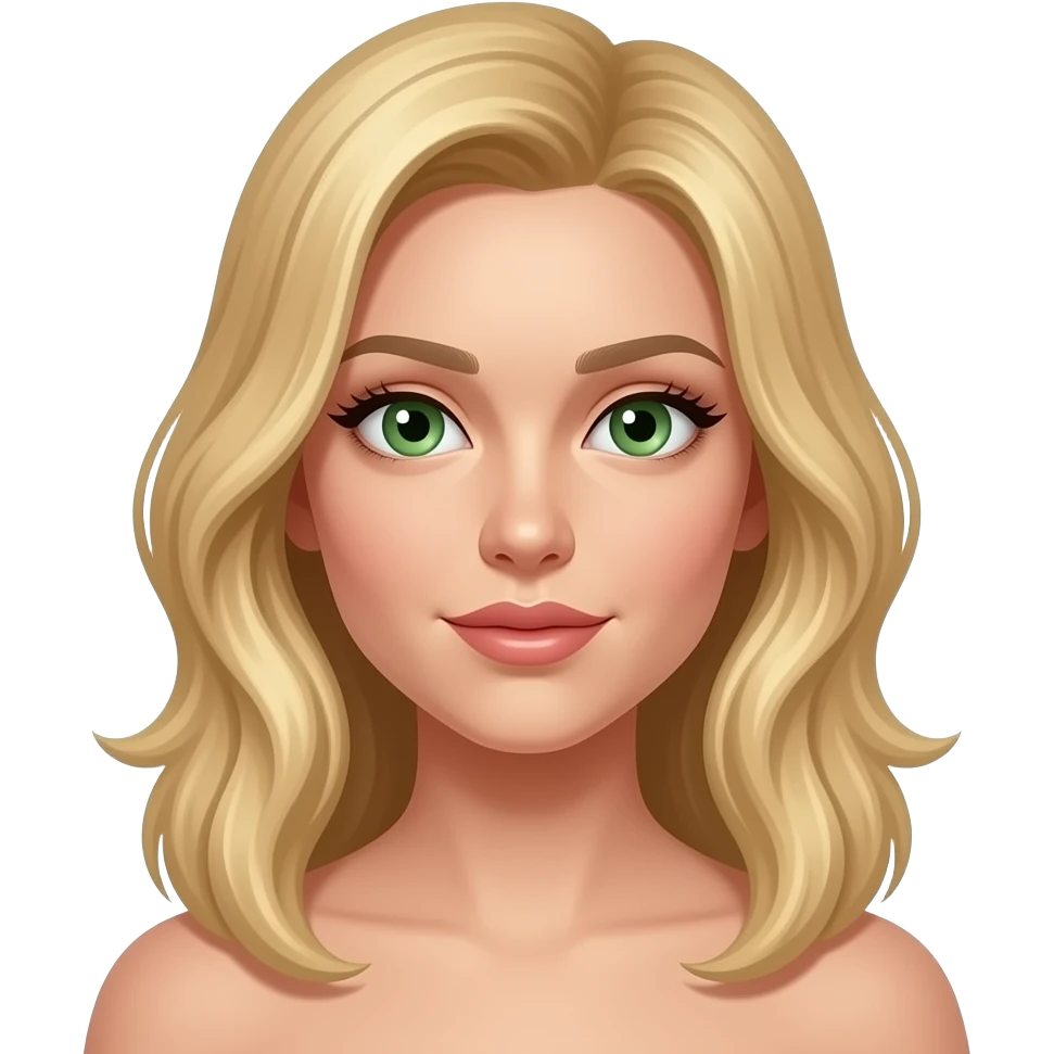 Chest and face of a naked woman who has blonde hair and green eyes emoji