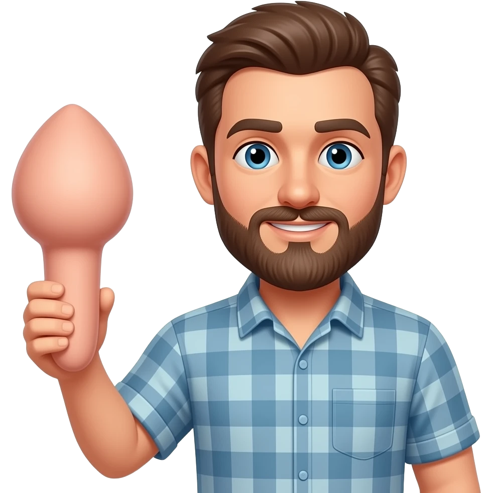 Bearded man holding a large penis dildo emoji