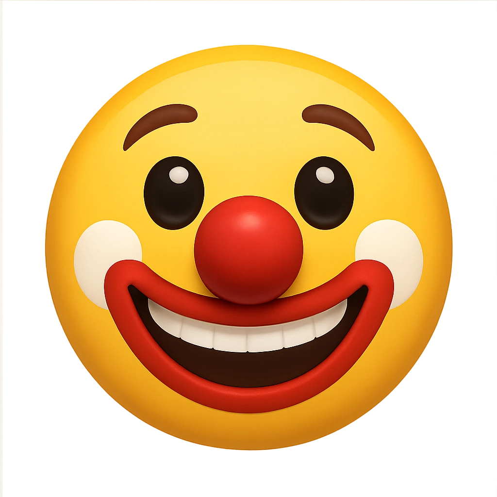 yellow face with red clown nose emoji, digital illustration emoji