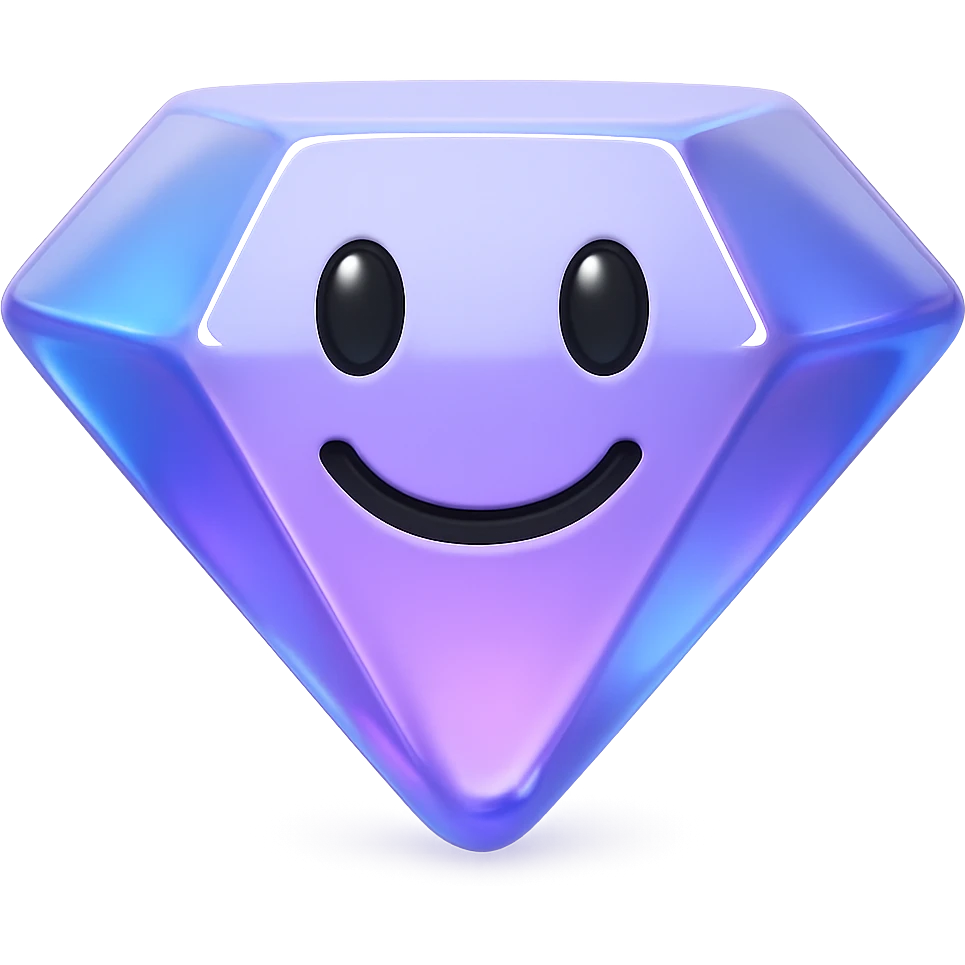 {
  "title": "3D Skeuomorphic Emoji Icon Schema",
  "type": "object",
  "properties": {
    "object": {
      "type": "string",
      "description": "Name of the object to be represented (e.g., 'money bag', 'camera', 'pizza')."
    },
    "style": {
      "type": "string",
      "enum": ["3D skeuomorphic emoji"],
      "description": "Visual style to be used for rendering."
    },
    "materials": {
      "type": "object",
      "properties": {
        "base": {
          "type": "string",
          "description": "Primary material texture, e.g., 'smooth cloth', 'metallic', 'plastic'."
        },
        "details": {
          "type": "array",
          "items": { "type": "string" },
          "description": "Secondary materials or embellishments (e.g., rope, buttons, stitching)."
        }
      }
    },
    "colors": {
      "type": "object",
      "properties": {
        "baseColor": {
          "type": "string",
          "description": "Main color of the object (e.g., '#F5DEB3' for a beige sack)."
        },
        "accentColors": {
          "type": "array",
          "items": { "type": "string" },
          "description": "Accent or highlight colors (e.g., yellow for dollar sign)."
        }
      }
    },
    "lighting": {
      "type": "object",
      "properties": {
        "type": {
          "type": "string",
          "enum": ["soft", "ambient", "studio"],
          "description": "Lighting type used to shade and define volume."
        },
        "shadows": {
          "type": "boolean",
          "description": "Indicates if soft drop shadows are used."
        }
      }
    },
    "geometry": {
      "type": "object",
      "properties": {
        "dimensionality": {
          "type": "string",
          "enum": ["3D"],
          "description": "Indicates that object is rendered in 3D."
        },
        "roundedEdges": {
          "type": "boolean",
          "description": "Indicates if object has smooth, rounded edges."
        }
      }
    },
    "expression": {
      "type": "string",
      "enum": ["playful", "realistic", "friendly"],
      "description": "Overall emotional tone of the icon."
    },
    "background": {
      "type": "string",
      "enum": ["transparent", "white", "gradient"],
      "description": "Background type for the rendered emoji."
    }
  },
  "required": ["object", "style", "materials", "colors", "lighting", "geometry", "expression", "background"]
}

diamond emoji