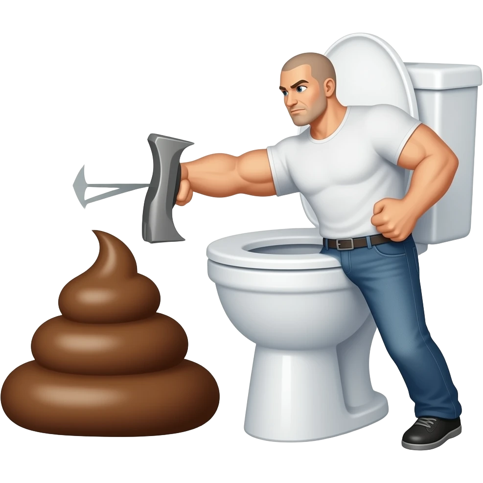 A toilet, taking a punch by a really strong poop emoji