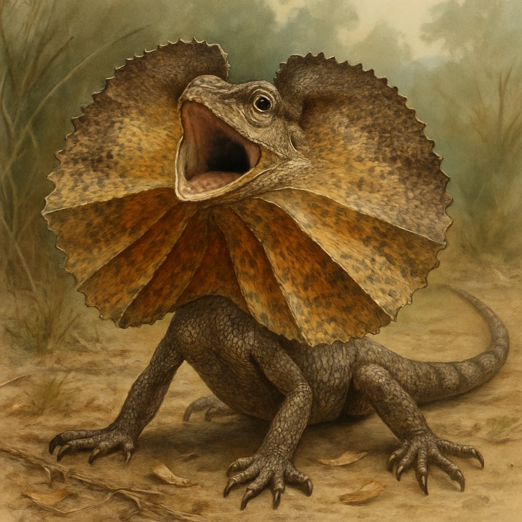 frilled lizard, realistic style, detailed frill, natural pose emoji