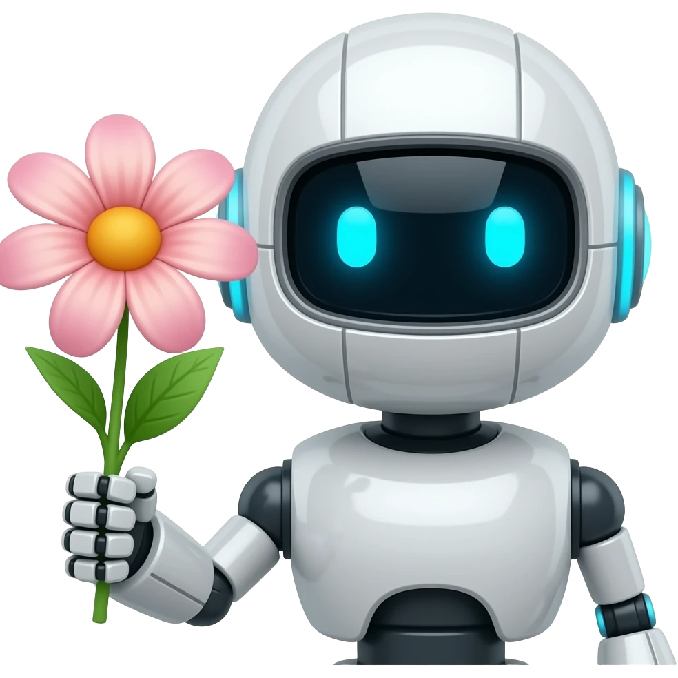 Robot holding flower emoji